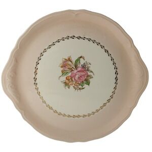 Vintage Edwin Knowles‎ Cake Plate China Company Semi Vitreous 42 9 Pink Handles